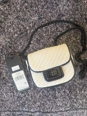 Karl Lagerfeld Cream Crossbody Bag with Black Trim and Chain Strap